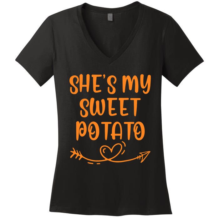 Thanksgiving Matching Couple SheS My Sweet Potato I Yam Set Women's V-Neck T-Shirt