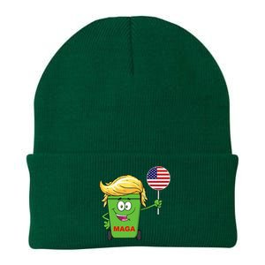 Trump Maga Cartoon Garbage Can American Flag Knit Cap Winter Beanie