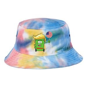 Trump Maga Cartoon Garbage Can American Flag Tie Dye Newport Bucket Hat