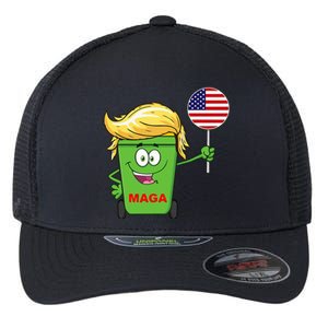 Trump Maga Cartoon Garbage Can American Flag Flexfit Unipanel Trucker Cap