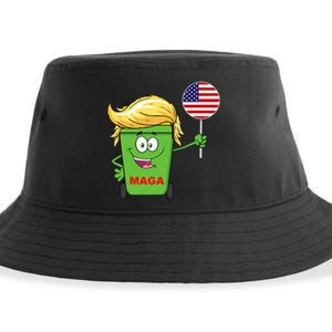 Trump Maga Cartoon Garbage Can American Flag Sustainable Bucket Hat