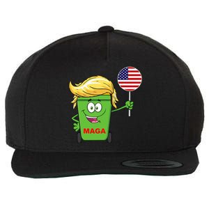 Trump Maga Cartoon Garbage Can American Flag Wool Snapback Cap