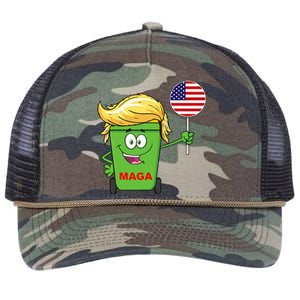 Trump Maga Cartoon Garbage Can American Flag Retro Rope Trucker Hat Cap