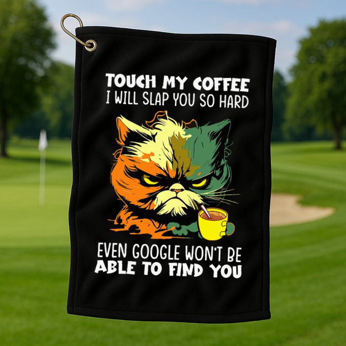 Touch My Coffee ILl Slap You So Hard Cat Face Feeling Golf Towel