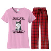 Touch My Coffee I Will Slap You So Hard Cat Coffee Lovers Women's Flannel Pajama Set