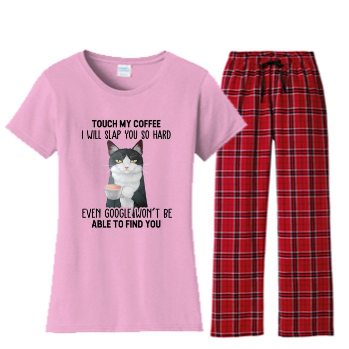 Touch My Coffee I Will Slap You So Hard Cat Coffee Lovers Women's Flannel Pajama Set