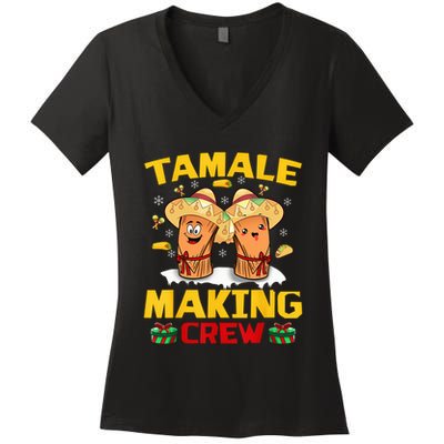 Tamale Making Crew Tamale Season Squad Funny Mexican Christmas Women's V-Neck T-Shirt
