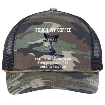 Touch My Coffee I Will Slap You So Hard Even Google Cat Retro Rope Trucker Hat Cap