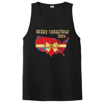 Trump Merry Christmas Red Election Map 2024 Golden Bow Maga Gift PosiCharge Competitor Tank