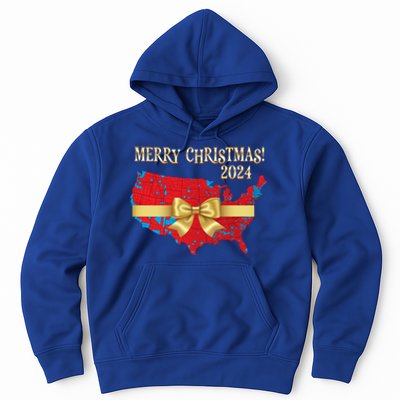 Trump Merry Christmas Red Election Map 2024 Golden Bow Maga Gift Hoodie