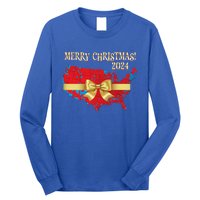 Trump Merry Christmas Red Election Map 2024 Golden Bow Maga Gift Long Sleeve Shirt