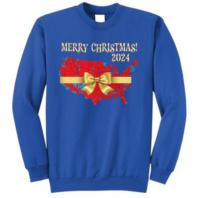 Trump Merry Christmas Red Election Map 2024 Golden Bow Maga Gift Sweatshirt