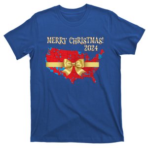 Trump Merry Christmas Red Election Map 2024 Golden Bow Maga Gift T-Shirt