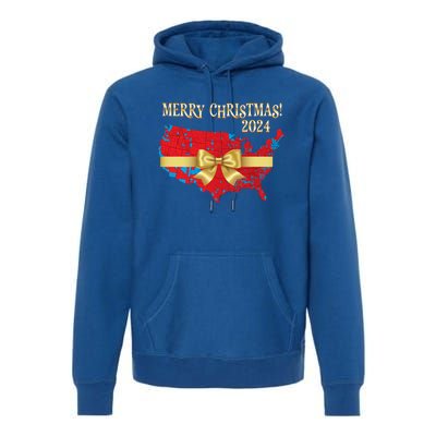 Trump Merry Christmas Red Election Map 2024 Golden Bow Maga Gift Premium Hoodie