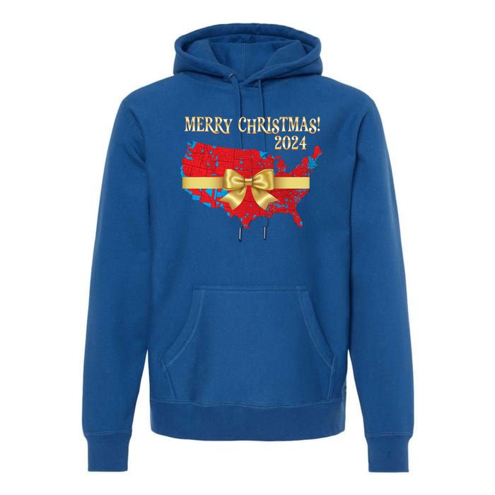 Trump Merry Christmas Red Election Map 2024 Golden Bow Maga Gift Premium Hoodie