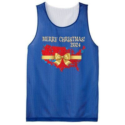 Trump Merry Christmas Red Election Map 2024 Golden Bow Maga Gift Mesh Reversible Basketball Jersey Tank