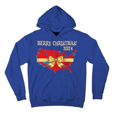 Trump Merry Christmas Red Election Map 2024 Golden Bow Maga Gift Tall Hoodie