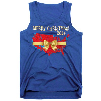 Trump Merry Christmas Red Election Map 2024 Golden Bow Maga Gift Tank Top