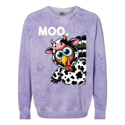 Turkey Moo Cow Costume Funny Thanksgiving Halloween Colorblast Crewneck Sweatshirt