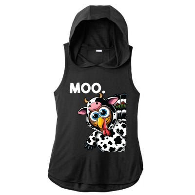 Turkey Moo Cow Costume Funny Thanksgiving Halloween Ladies PosiCharge Tri-Blend Wicking Draft Hoodie Tank