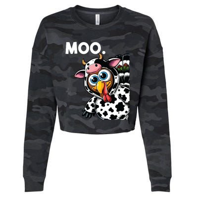 Turkey Moo Cow Costume Funny Thanksgiving Halloween Cropped Pullover Crew