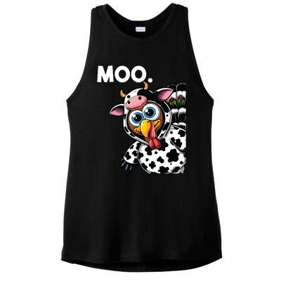 Turkey Moo Cow Costume Funny Thanksgiving Halloween Ladies PosiCharge Tri-Blend Wicking Tank