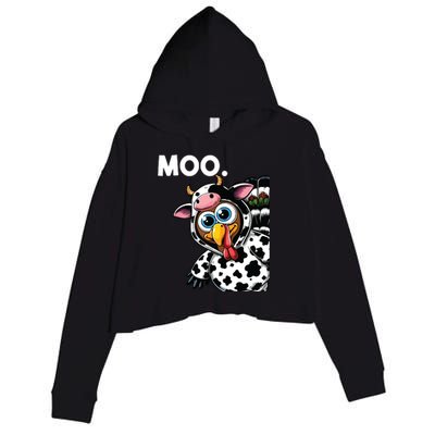 Turkey Moo Cow Costume Funny Thanksgiving Halloween Crop Fleece Hoodie