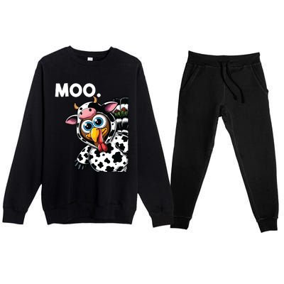 Turkey Moo Cow Costume Funny Thanksgiving Halloween Premium Crewneck Sweatsuit Set