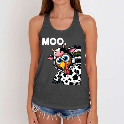 Turkey Moo Cow Costume Funny Thanksgiving Halloween Women's Knotted Racerback Tank