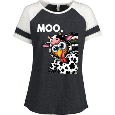 Turkey Moo Cow Costume Funny Thanksgiving Halloween Enza Ladies Jersey Colorblock Tee