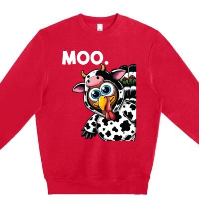 Turkey Moo Cow Costume Funny Thanksgiving Halloween Premium Crewneck Sweatshirt