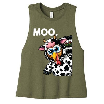 Turkey Moo Cow Costume Funny Thanksgiving Halloween Women's Racerback Cropped Tank