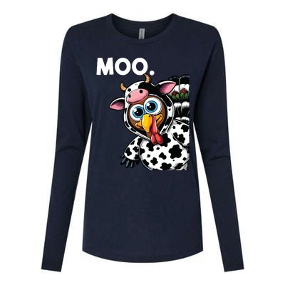 Turkey Moo Cow Costume Funny Thanksgiving Halloween Womens Cotton Relaxed Long Sleeve T-Shirt