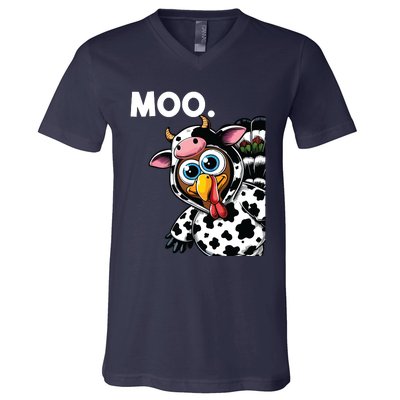 Turkey Moo Cow Costume Funny Thanksgiving Halloween V-Neck T-Shirt