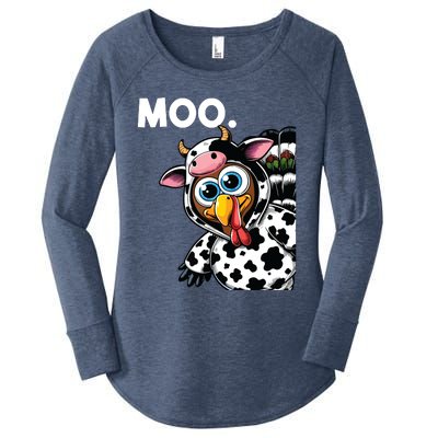 Turkey Moo Cow Costume Funny Thanksgiving Halloween Women's Perfect Tri Tunic Long Sleeve Shirt