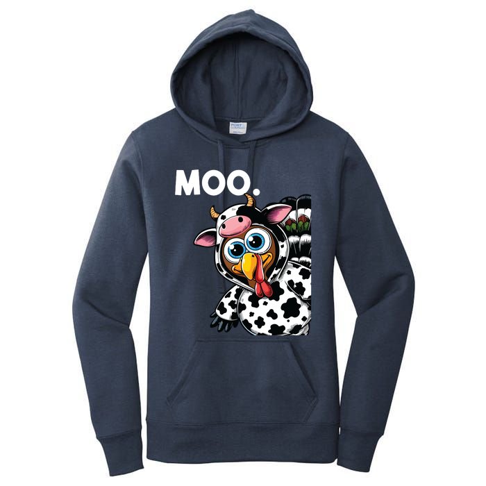 Turkey Moo Cow Costume Funny Thanksgiving Halloween Women's Pullover Hoodie