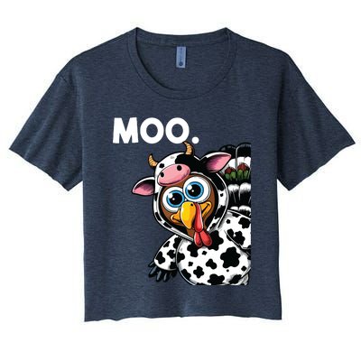 Turkey Moo Cow Costume Funny Thanksgiving Halloween Women's Crop Top Tee