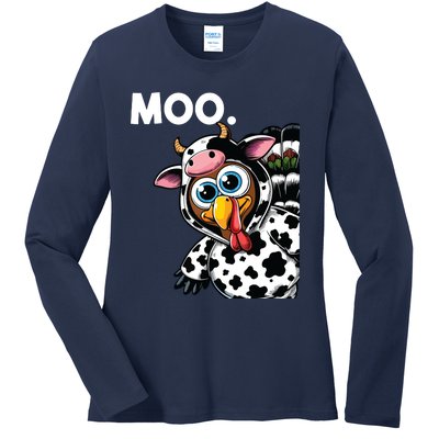 Turkey Moo Cow Costume Funny Thanksgiving Halloween Ladies Long Sleeve Shirt