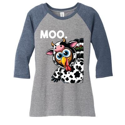 Turkey Moo Cow Costume Funny Thanksgiving Halloween Women's Tri-Blend 3/4-Sleeve Raglan Shirt