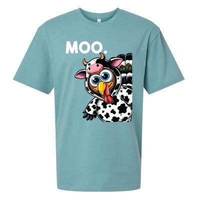 Turkey Moo Cow Costume Funny Thanksgiving Halloween Sueded Cloud Jersey T-Shirt