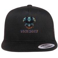 Techno Meow Cybernetic Triple Cat Design Flat Bill Trucker Hat
