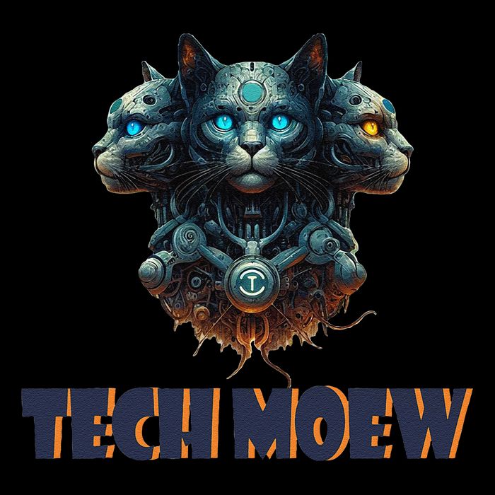 Techno Meow Cybernetic Triple Cat Design Flat Bill Trucker Hat