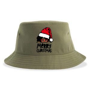 That Melanin Christmas Mrs Claus Santa Black Peeking Claus Cool Gift Sustainable Bucket Hat