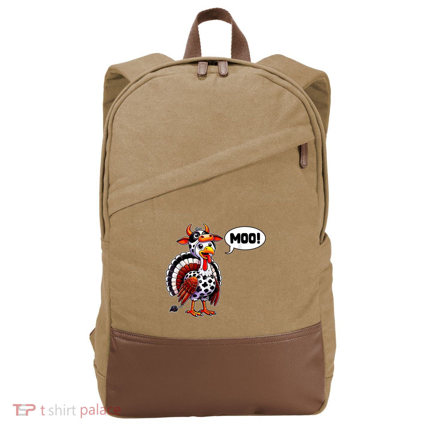 Turkey Moo Cow Funny Thanksgiving Shirts For Women Cotton Canvas Backpack
