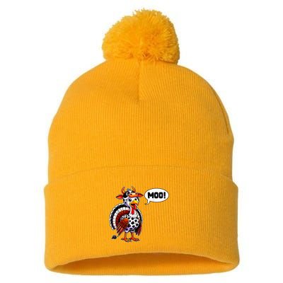 Turkey Moo Cow Funny Thanksgiving Shirts For Women Pom Pom 12in Knit Beanie