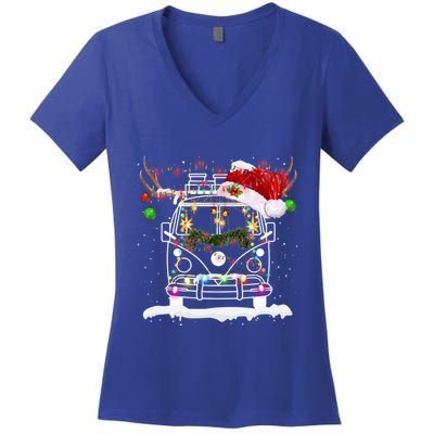 Tu Merry Christmas Camping Rv Costume Reindeer Santa Hat Funny Gift Women's V-Neck T-Shirt