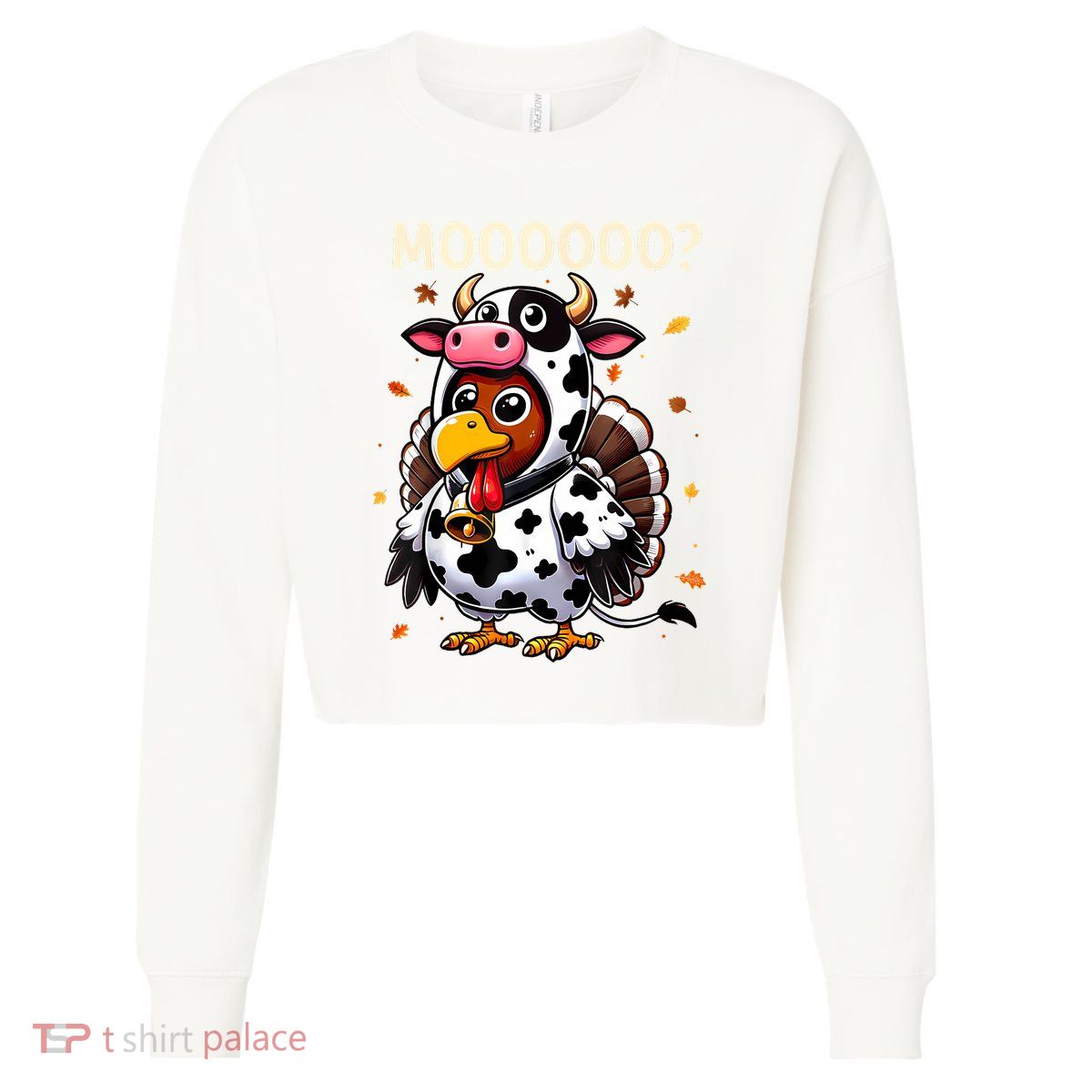 Turkey Moo Cow Thanksgiving Shirts Cropped Pullover Crew