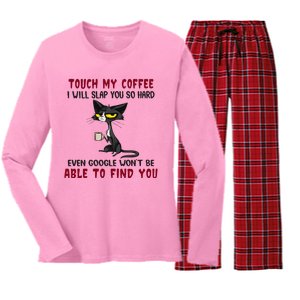 Touch My Coffee I Will Slap You So Hard Grumpy Cat Women's Long Sleeve Flannel Pajama Set 