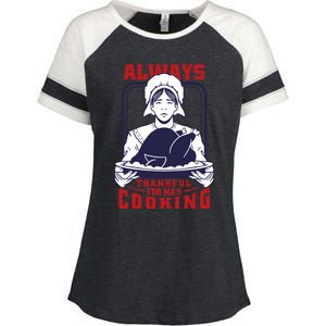 Thankful Mom Cooking Food Meaningful Gift Enza Ladies Jersey Colorblock Tee