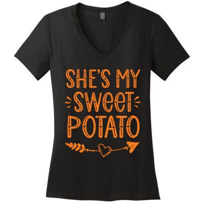 Thanksgiving Matching Couples SheS My Sweet Potato I Yam Women's V-Neck T-Shirt